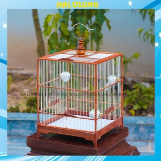 Lồng chim Halosung lồng vuông gỗ đỏ chào mào khung gỗ đỏ nan cáp quang chắc chắn có móc giá rẻ LC03