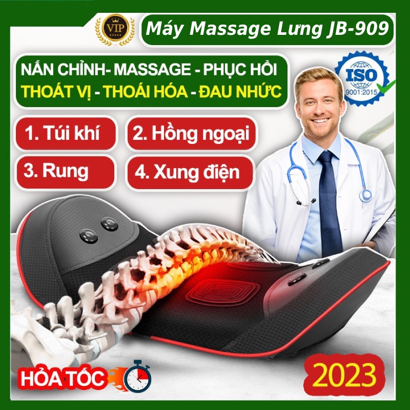 Máy đệm massage lưng cột sống JB-909 kết hợp 4 công nghệ massage lưng giảm đau nhức xương thoái hóa cột sống thoái vị đđ