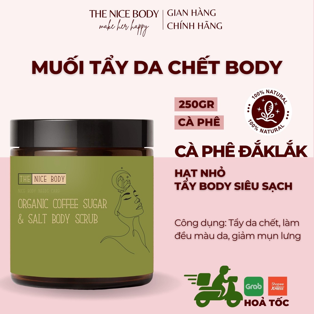 Tẩy Tế Bào Chết Body Cà Phê Hữu Cơ, Muối Tắm Thiên Nhiên Giúp Trắng Da, Dưỡng Ẩm Và Làm Sáng Da