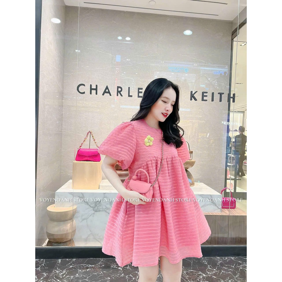 Đầm babydoll tơ đan nỗi đính hoa len móc, chất xốp cao cấp tay phồng siêu bánh bèo cho các bạn nữ dễ thương