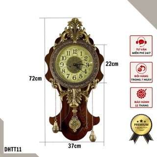 Đồng hồ treo tường quả lắc tua rua tân cổ điển DHTT11 - Chất liệu gỗ và hợp kim mạ đồng cao cấp