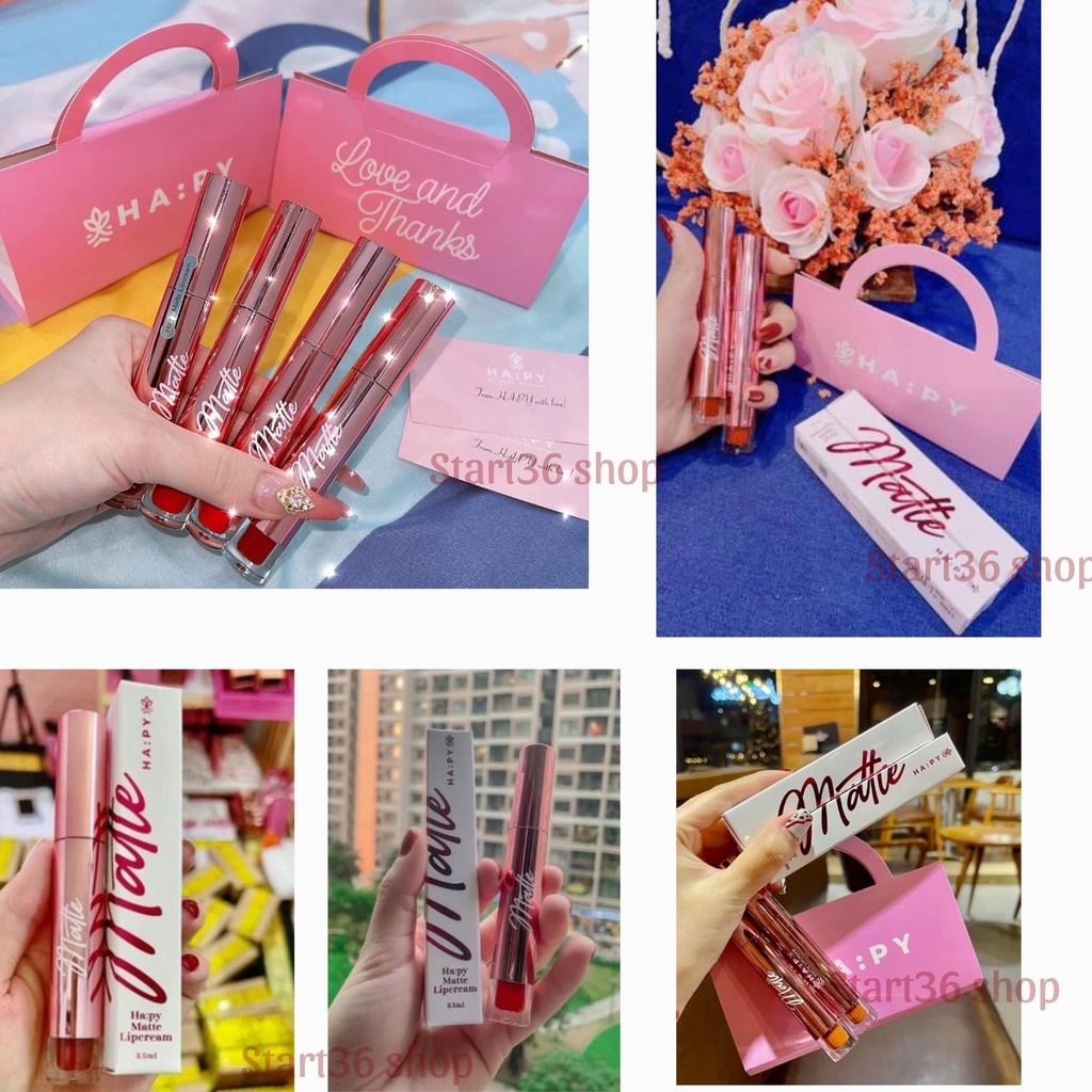 Son Hapy Start36 son Matte Lipcream siêu lì lâu trôi siêu mịn, mua 1 tặng 1, Hapy Matte 3.5ml, 9 màu hot, son chính hãng