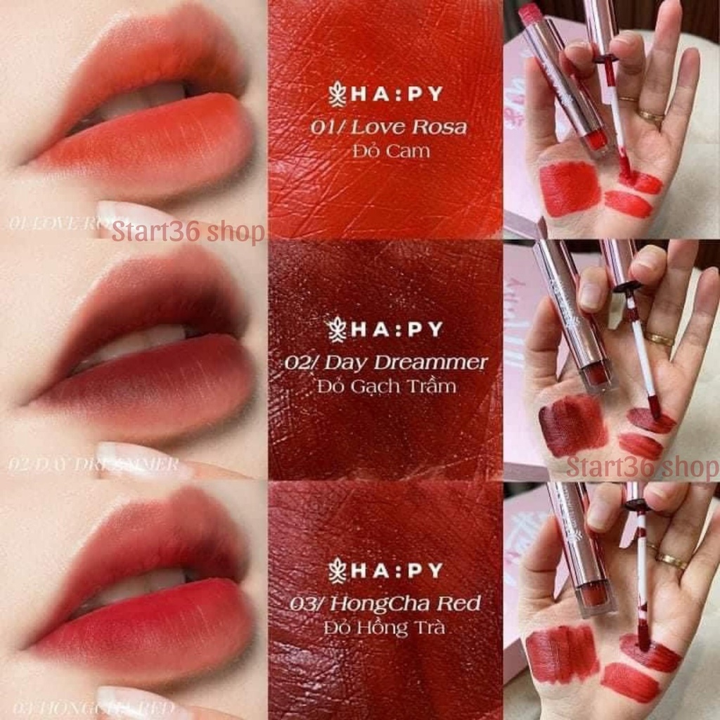 Son Hapy Start36 son Matte Lipcream siêu lì lâu trôi siêu mịn, mua 1 tặng 1, Hapy Matte 3.5ml, 9 màu hot, son chính hãng