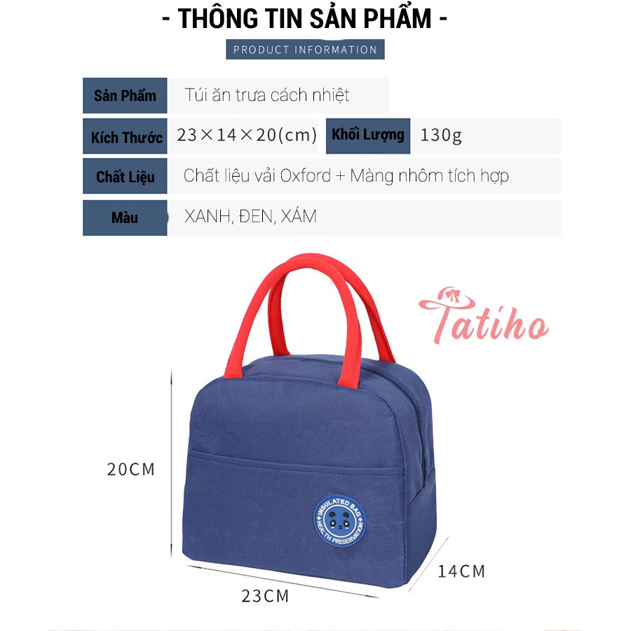 [Hàng Xịn, Giá Tốt] Túi Giữ Nhiệt Đựng Cơm Trưa Chống Nước Cao Cấp Vải Oxford 600D 23x14x20cm - Lunch Bag - Mã TG001