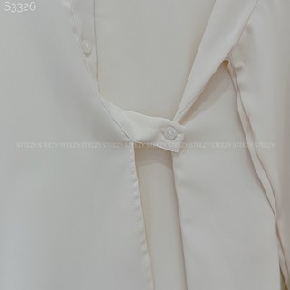 [S3326] Áo sơ mi lụa trơn vạt cong cài lệch form rộng (Có sẵn/ảnh thật)
