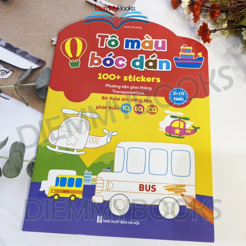 Sách - Tô Màu Bóc Dán Kèm Stickers Chủ Đề Phương Tiện Giao Thông Thỏa Sức Sáng Tạo Tập Tô Phát Triển IQ EQ CQ Song Ngữ