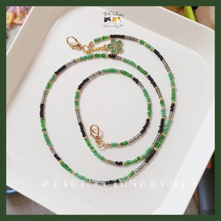 [HANDMADE] Dây đeo khẩu trang Dây đeo kính EMERALD GREEN xanh đen - Gắn charm tên cho từng cá nhân
