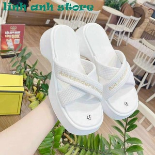 Dép sandal nữ đế xuồng cao 5cm quai chéo thêu chữ alexander, colection, pdada, uoo siêu sang