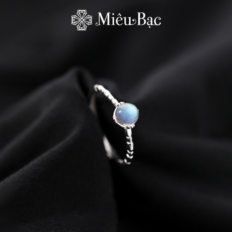 Nhẫn bạc nữ Miêu Bạc đá mặt trăng moonstone nhỏ freesize chất liệu bạc s925 thời trang phụ kiện trang sức N000573x