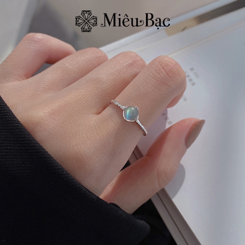 Nhẫn bạc nữ Miêu Bạc đá mặt trăng moonstone nhỏ freesize chất liệu bạc s925 thời trang phụ kiện trang sức N000573x