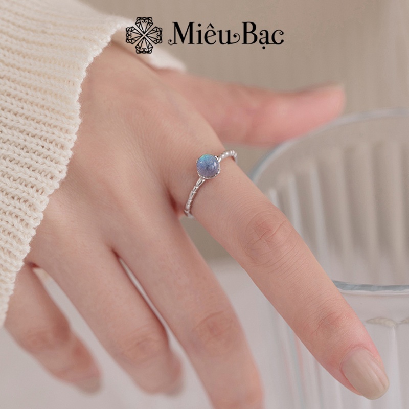 Nhẫn bạc nữ Miêu Bạc đá mặt trăng moonstone nhỏ freesize chất liệu bạc s925 thời trang phụ kiện trang sức N000573x