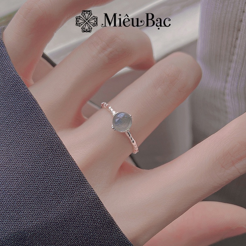 Nhẫn bạc nữ Miêu Bạc đá mặt trăng moonstone nhỏ freesize chất liệu bạc s925 thời trang phụ kiện trang sức N000573x