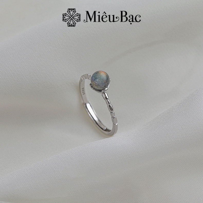 Nhẫn bạc nữ Miêu Bạc đá mặt trăng moonstone nhỏ freesize chất liệu bạc s925 thời trang phụ kiện trang sức N000573x