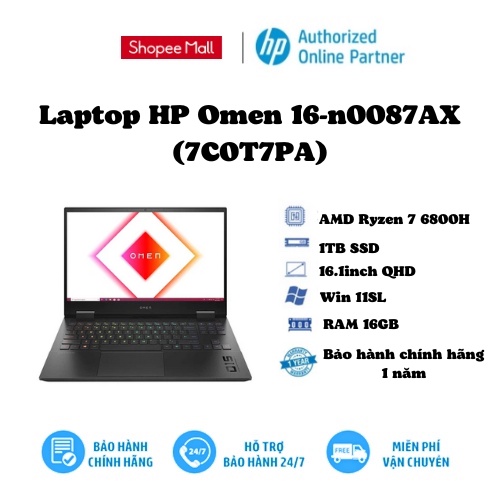 [Mã ELHP3TR giảm 12% đơn 500K] Laptop HP Omen 16-n0087AX/ AMD Ryzen 7 6800H (upto 4.7Hz, 16MB)/ RAM 16GB/ 1TB SSD