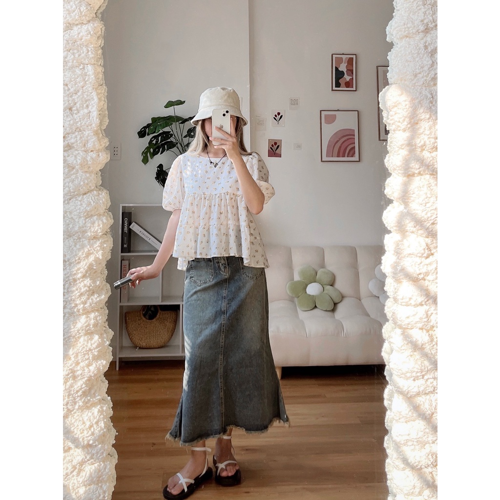 Chân Váy Jean Nữ Đuôi Cá OLARI Dáng Dài Phối Túi - OL253 - Cew Jeans Skirt