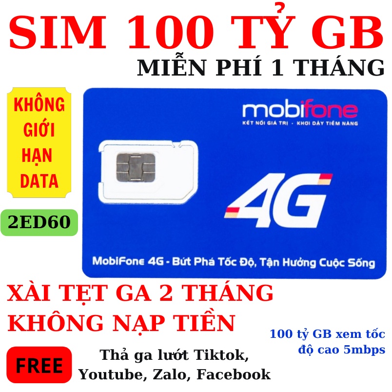 [SIÊU RẺ] Sim 4G XÀI TẸT GA 2 tháng KHÔNG cần nạp tiền - Siêu sim Mobifone