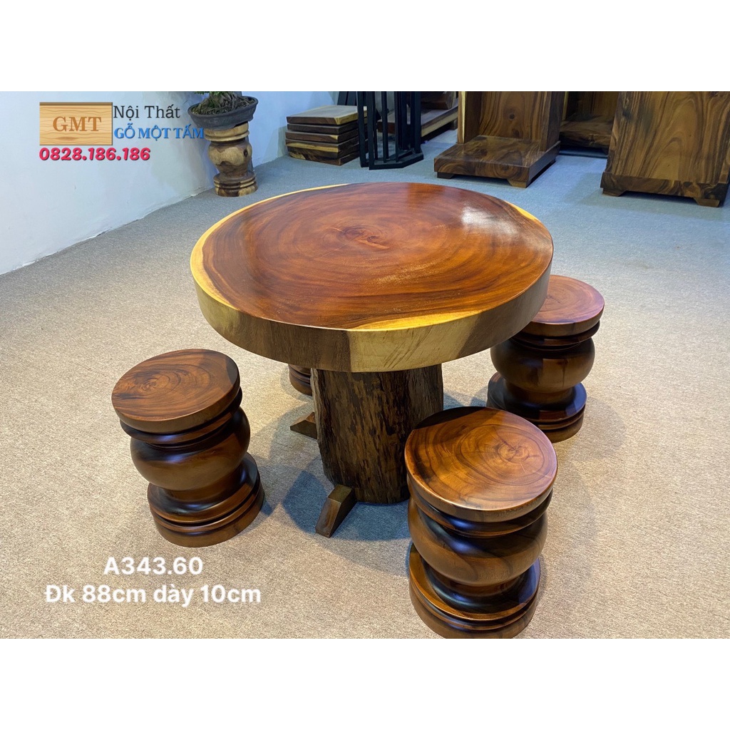 Bàn sân vườn gỗ me tây đường kính 88cm dày 10 phân bảo hành 24 tháng