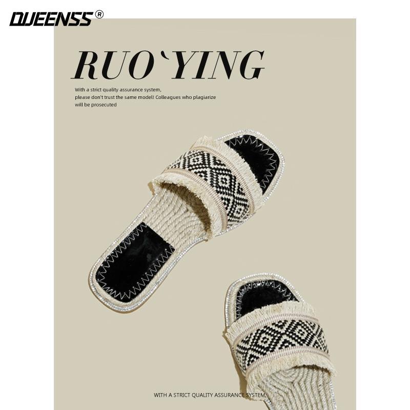 Giày Sandal Đan Cói Cỡ Lớn 41-43 Thấm Hút Mồ Hôi Thời Trang Mùa Hè Cho Nữ