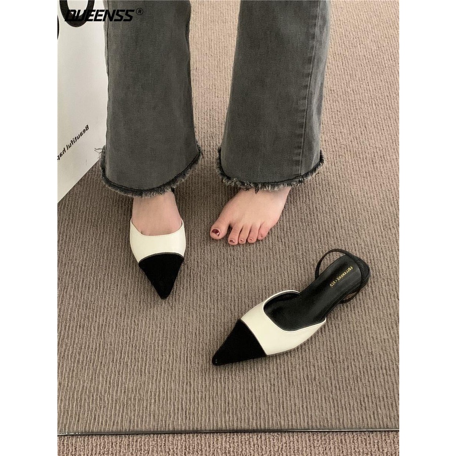 Dép Sandal Mũi Nhọn Đế Thấp Phong Cách Retro Pháp