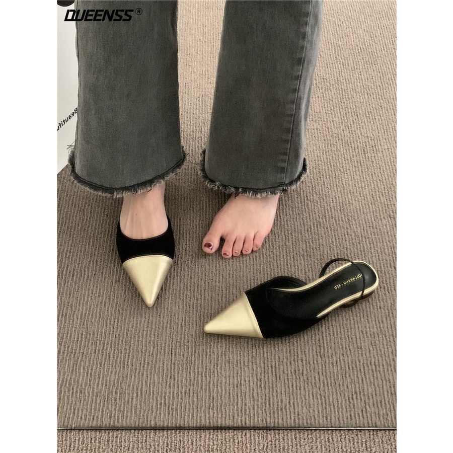 Dép Sandal Mũi Nhọn Đế Thấp Phong Cách Retro Pháp