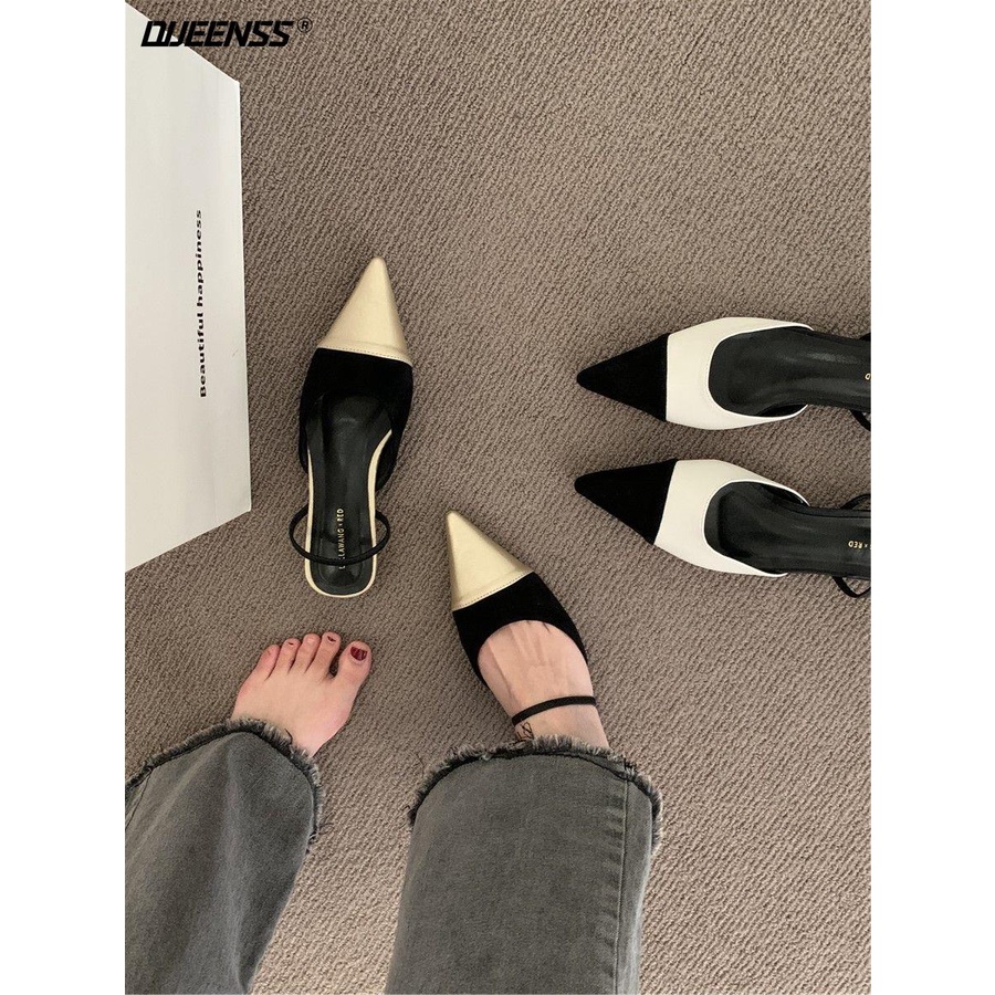 Dép Sandal Mũi Nhọn Đế Thấp Phong Cách Retro Pháp