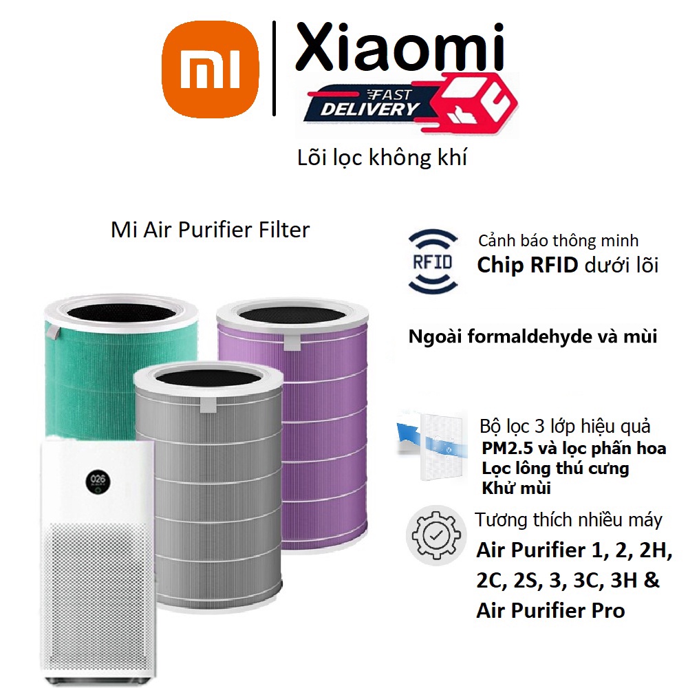 Xiaomi Lõi lọc không khí Xiaomi Mi Air Purifier Filter Có chip RFID -Kháng Khuẩn 1 / 2 / 2S / 2H / 3C / 3H / PRO
