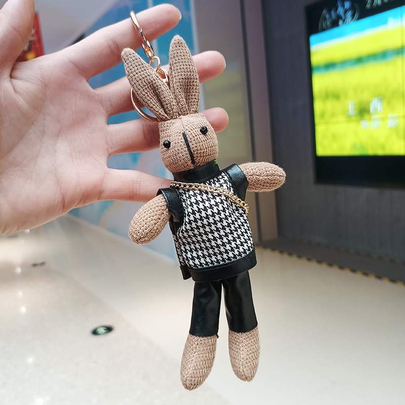 Móc khóa thỏ nâu đeo túi trang trí balo túi xách P2331