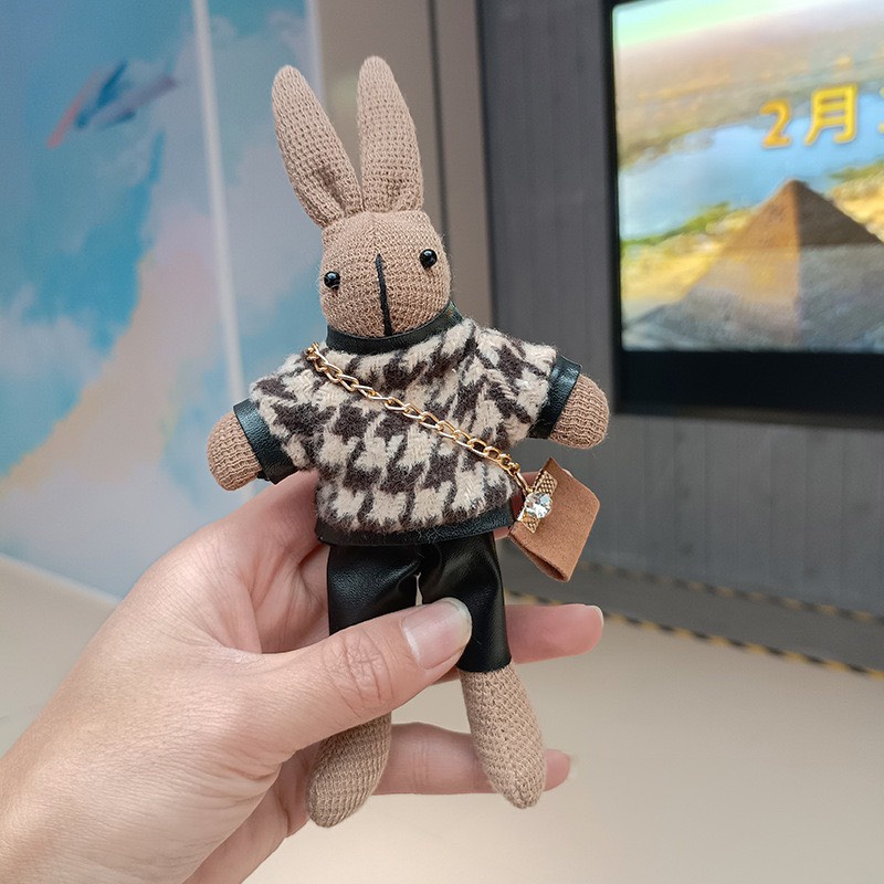 Móc khóa thỏ nâu đeo túi trang trí balo túi xách P2331