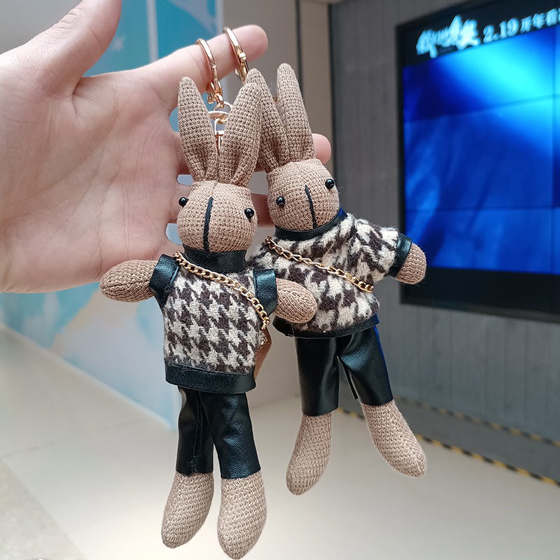 Móc khóa thỏ nâu đeo túi trang trí balo túi xách P2331