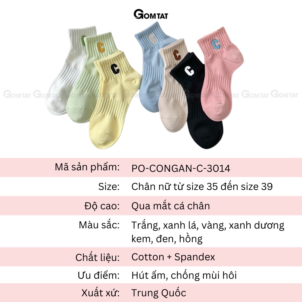 Tất cổ ngắn nữ GOMTAT mẫu chữ C, chất liệu cotton mềm mịn kháng khuẩn khử mùi êm chân  -PO-CONGAN-C-3014-1DOI