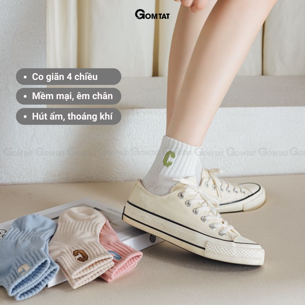 Tất cổ ngắn nữ GOMTAT mẫu chữ C, chất liệu cotton mềm mịn kháng khuẩn khử mùi êm chân  -PO-CONGAN-C-3014-1DOI