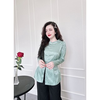 Bộ lam bà ba nút ngọc quần ống suông (40kg-58kg), chất gấm lụa