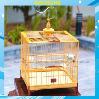 Lồng chim chào mào Halosung lồng chim vuông gỗ cao cấp kèm phụ kiện LC16