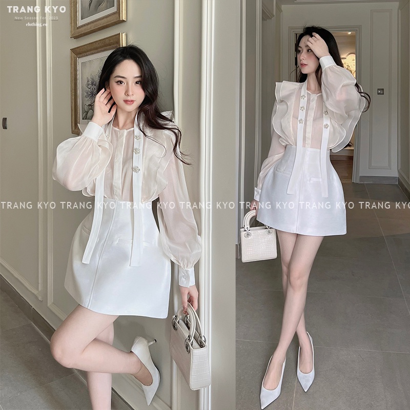 Đồ bộ nữ TRANG KYO set áo tiểu thư kết hợp chân váy A hàng thiết kế cao cấp - SBB1767