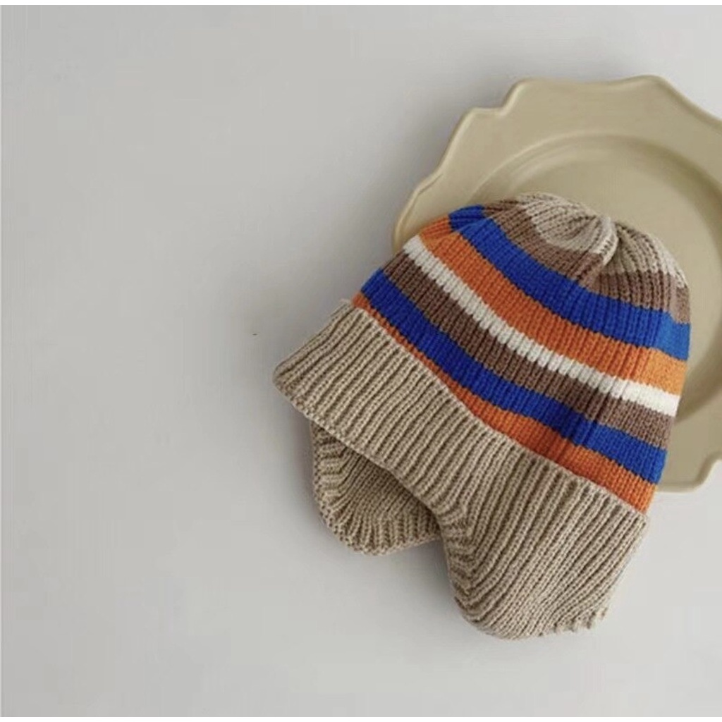 Mũ Nón Len Cho Bé SỌC NHIỀU MÀU Siêu Co Dãn Giữ Ấm Bảo Vệ Tai Cho Bé Chất Lượng Giá Tốt