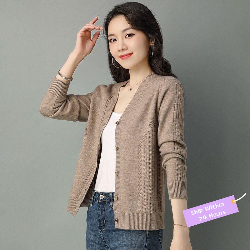 Áo len nữ hàn quốc Bigsize Dệt kim Áo Khoác Cardigan Dệt kim Ngắn Phong Cách Mới Mùa Xuân 2022 Kích Thước Nhỏ Cho Phụ Nữ Trung Niên