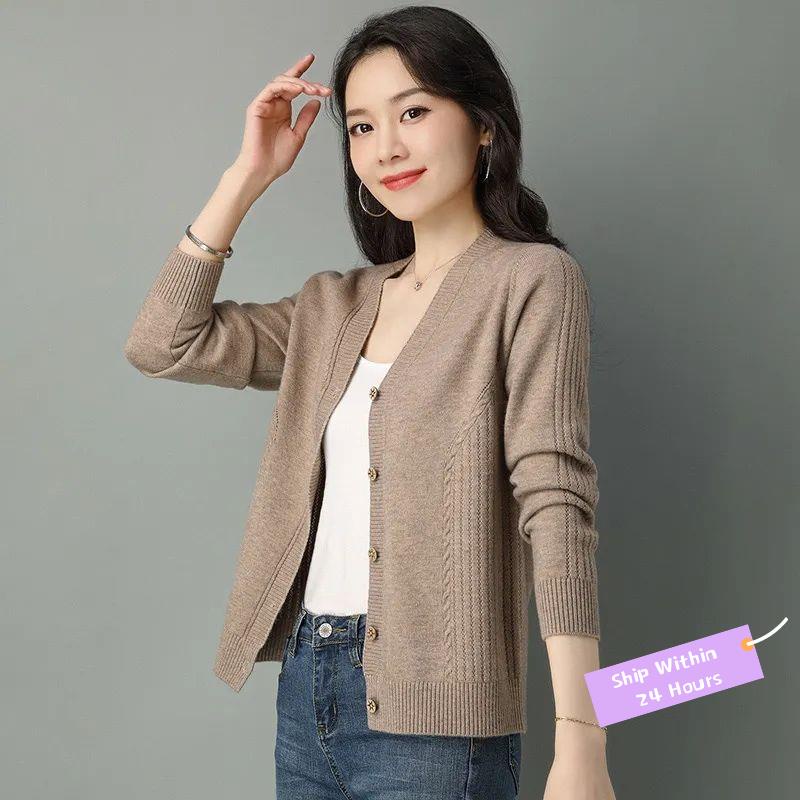 Áo len nữ hàn quốc Bigsize Dệt kim Áo Khoác Cardigan Dệt kim Mỏng Màu Trơn Thời Trang Mùa Thu Mới Dành Cho Nữ qu c Bigsize D t kim 2022