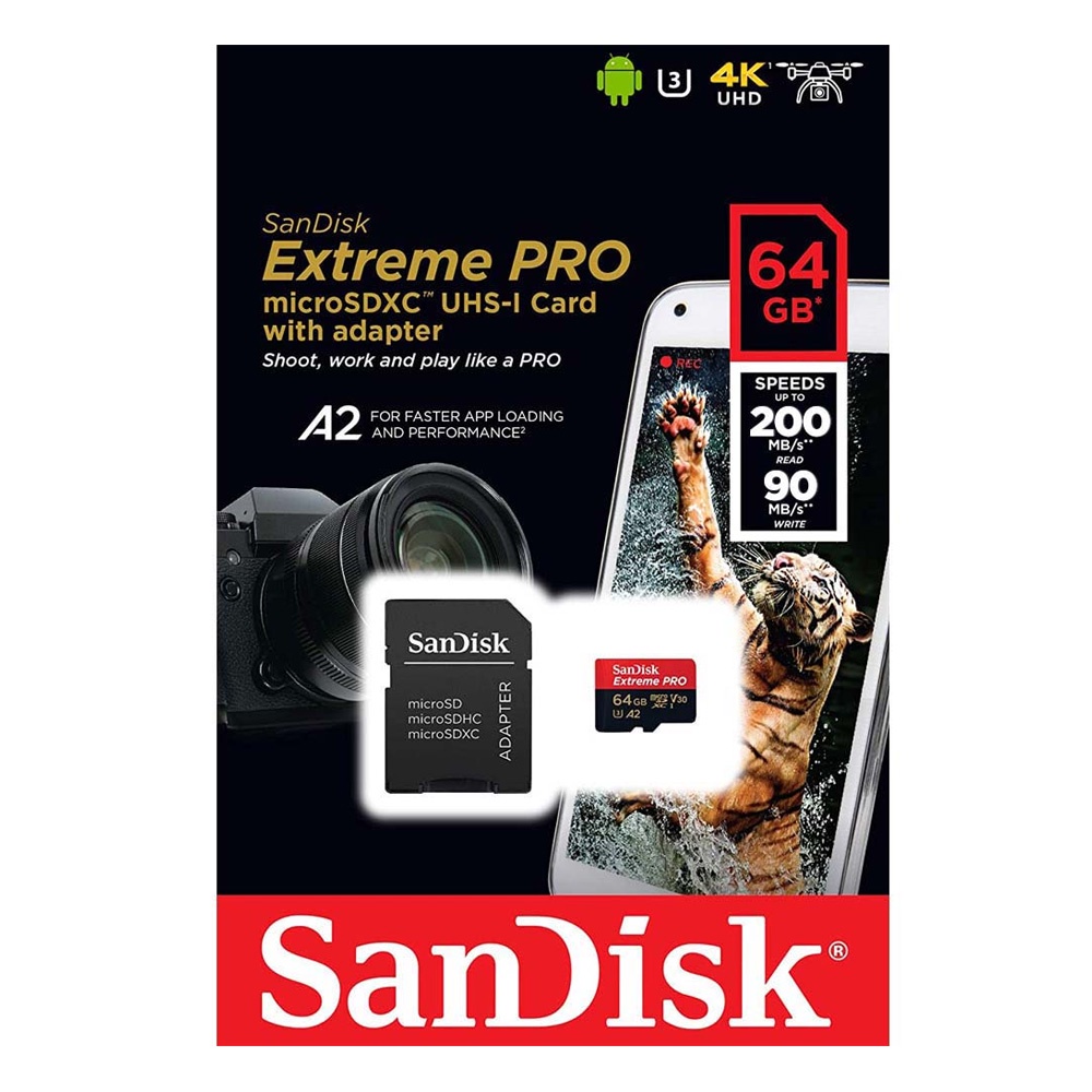 Thẻ Nhớ MicroSDXC SanDisk Extreme Pro V30 A2 64GB 200MB/s SDSQXCU-064G-GN6MA