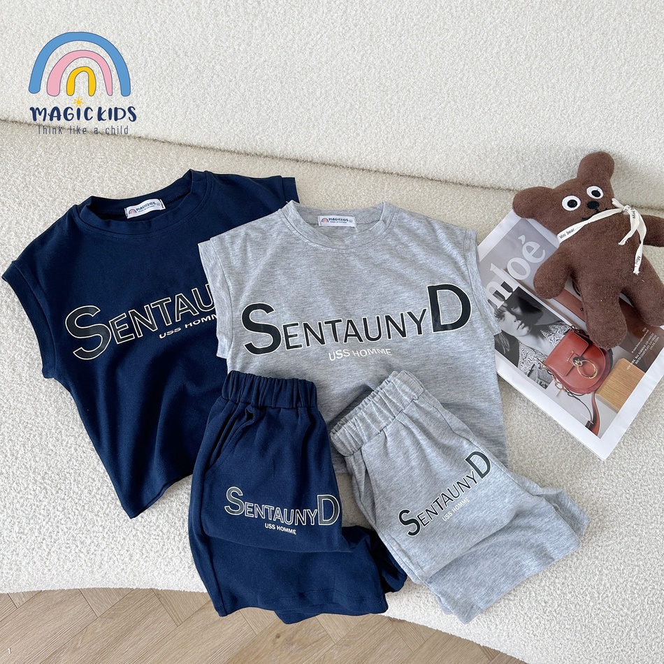 Bộ quần áo bé trai Magickids áo ba lỗ quần đùi cotton thoáng mát in hình dễ thương Quần áo trẻ em mùa hè BR23008