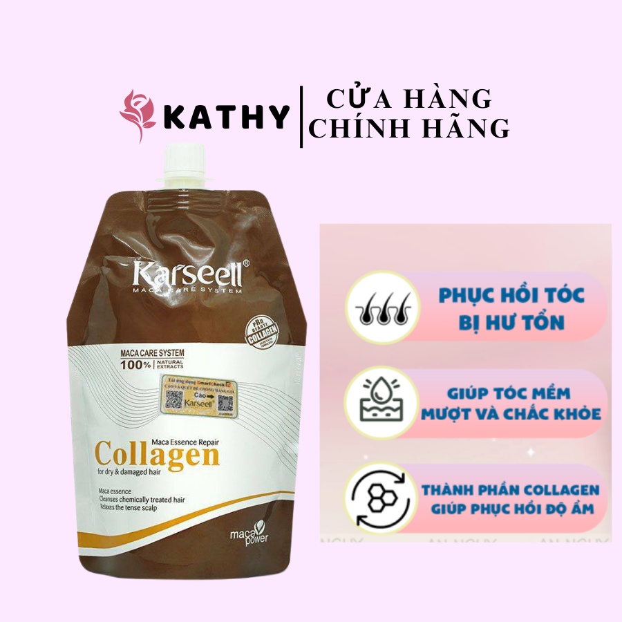 Kem ủ tóc phục hồi siêu mượt Collagen KARSEELL Maca 500ml, tóc đẹp chuẩn salon