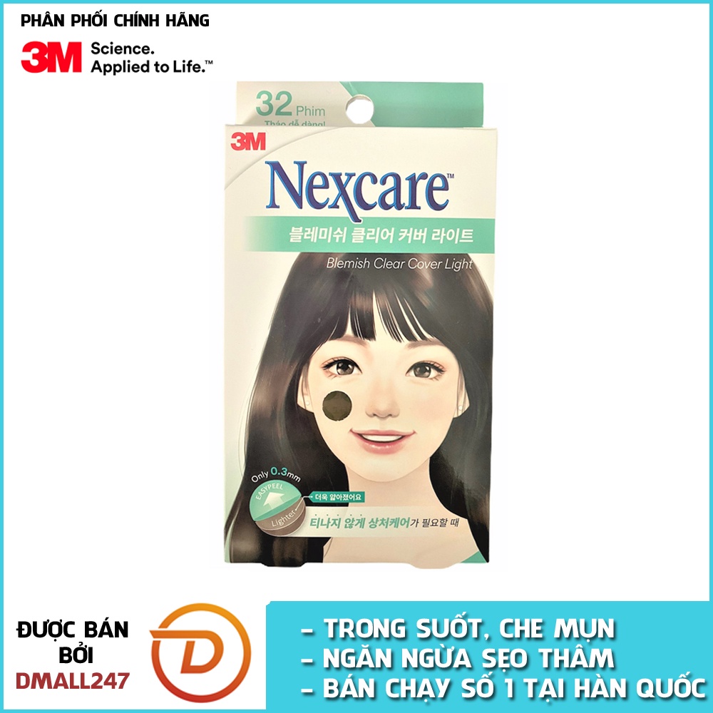 Hộp 32 miếng phim dán hút mụn, ngăn sẹo thâm trong suốt Nexcare 3M TM-32M