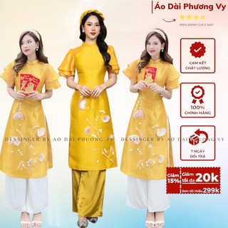Áo Dài vải Tatta dáng ngắn vai Bèo họa tiết hoa nổi Handmade tinh tế nhẹ nhàng đủ chanh sả cho các nàng đi mọi sự kiện