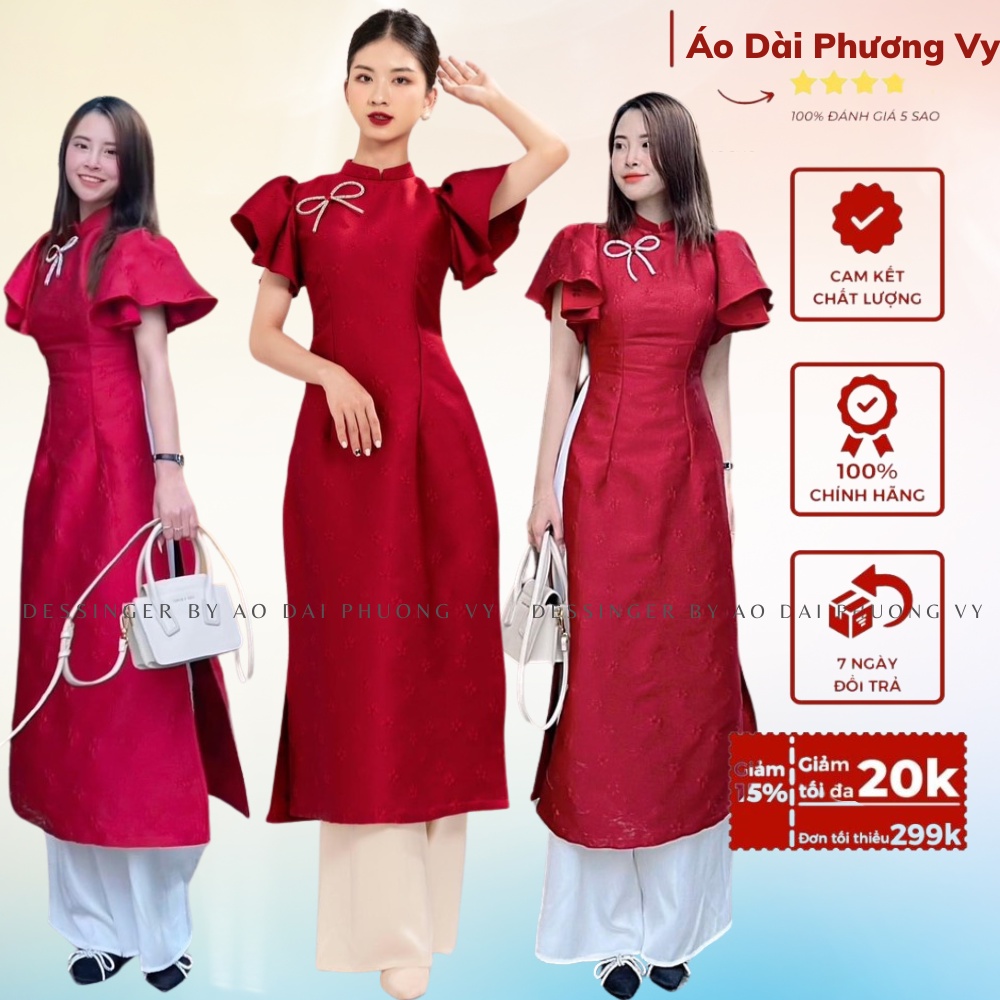 Áo Dài Voan mềm  may 4 tà  với họa tiết thiết kế hoa nổi điểm nhấn cho chiếc áo