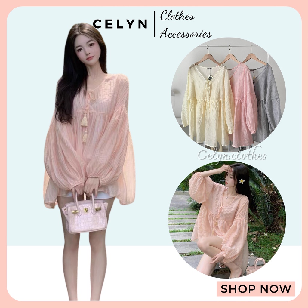 Áo babydoll bánh bèo tay dài kèm áo 2 dây lót trong đi chơi, đi biển nhẹ nhàng style hàn quốc Celyn.clothes