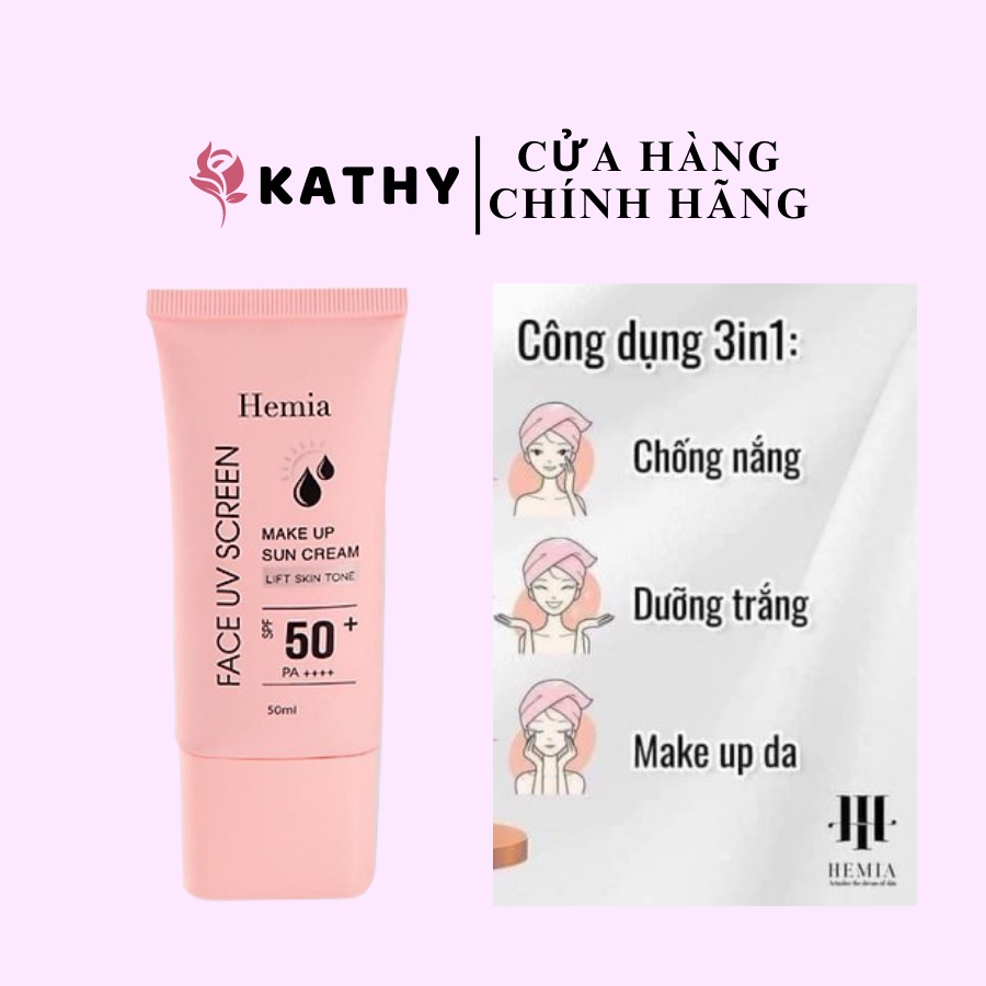 Kem Chống Nắng HEMIA Nhập Khẩu Hàn Quốc Dưỡng Trắng Make up Bảo Vệ Da Chống Lão Hoá - Da Dầu, Da mụn, Da khô