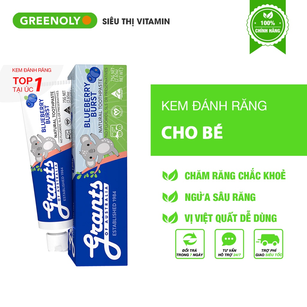 Kem Đánh Răng Cho Bé Grants Vị Việt Quất 75g Bổ Sung Canxi Chắc Khoẻ Răng