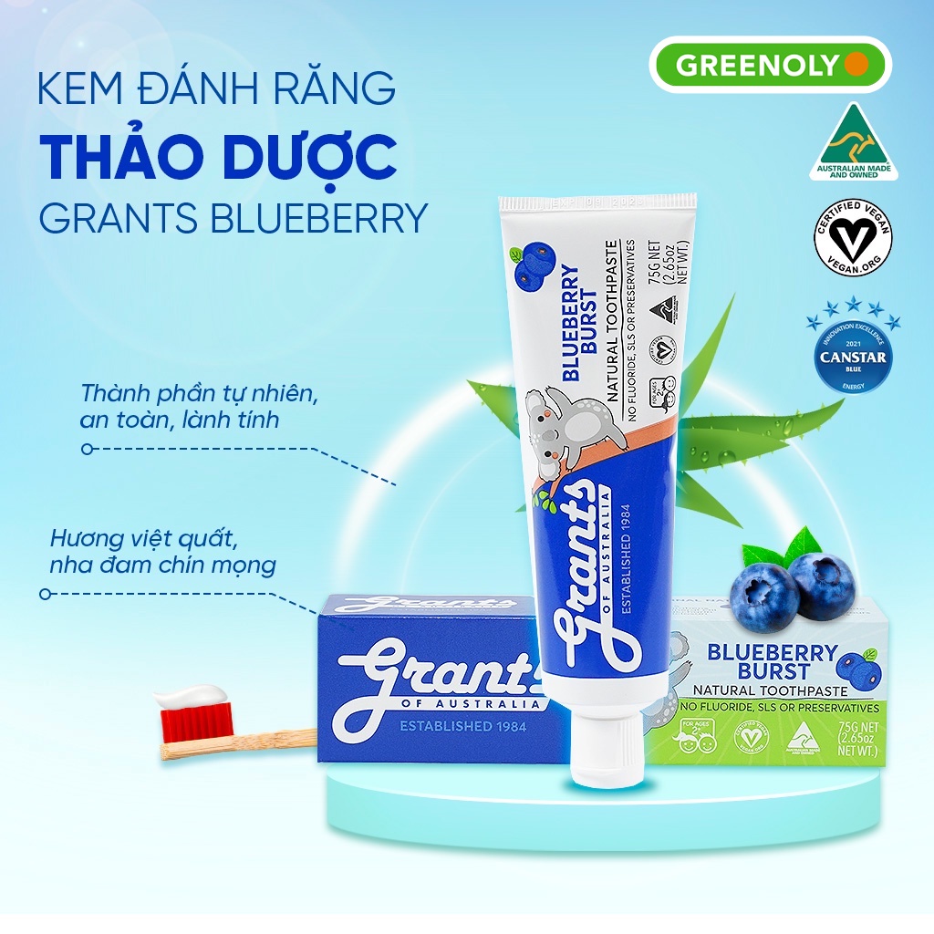 Kem Đánh Răng Cho Bé Grants Vị Việt Quất 75g Bổ Sung Canxi Chắc Khoẻ Răng
