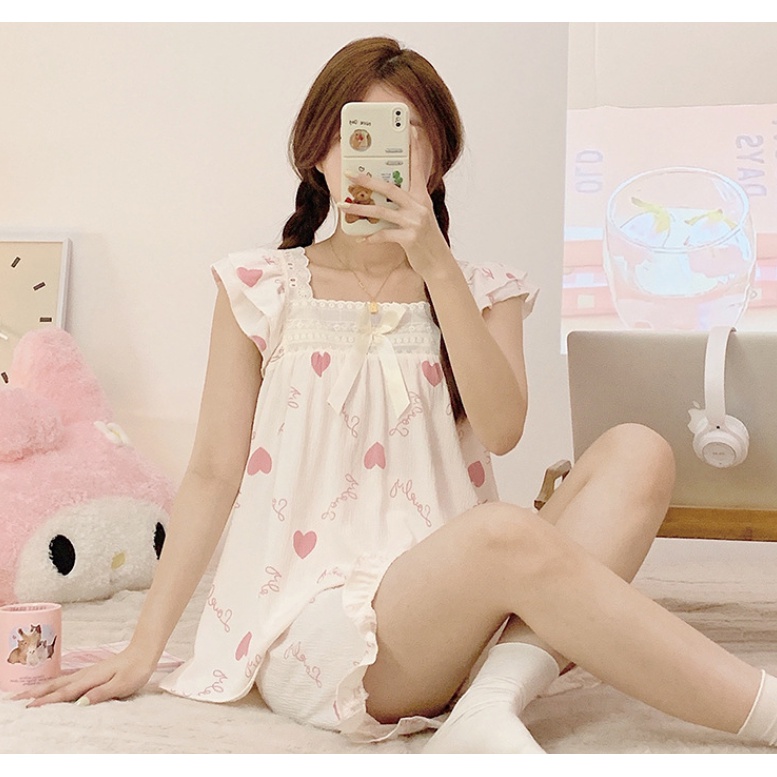 HÀNG SẴN_CÓ BIGSIZE_Bộ Ngủ Tay Cánh Tiên Phối Nơ Ren MOEN24