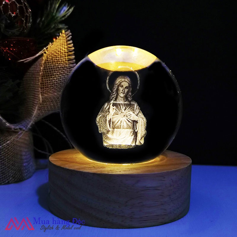 Bộ Quà tặng Quả Cầu Pha lê Khắc 3D Chủ Đề Thiên Chúa size 6cm