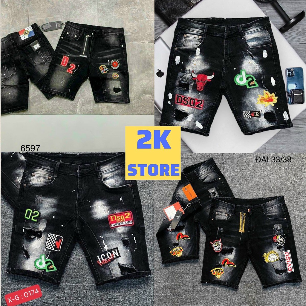 Quần short jean nam phối dây kéo phong cách rách sướt nhẹ và chấm sơn đẹp thêu LOGO thời trang cao cấp hàng chuẩn